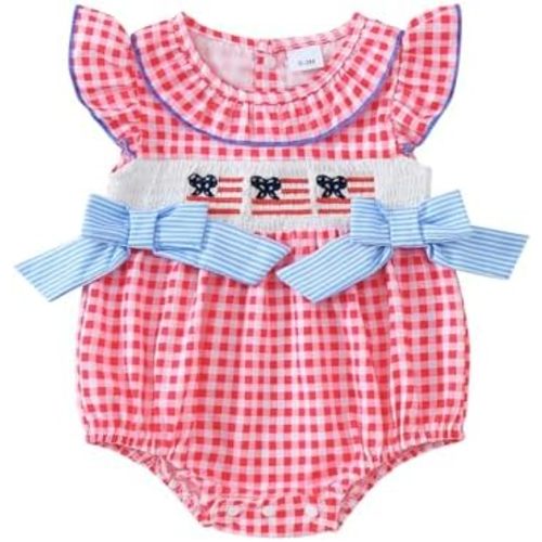 My First Easter Baby Girl Outfit Ruffles Bunny Embroidery Dot Print Smocked Romper Sleeveless One Piece Jumpsuit