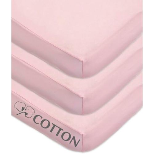 American Baby Company 3 Pack 100% Natural Cotton Fitted Crib Sheets 52" x 28" - Soft, Breathable, Hypoallergenic & Gentle Toddler Bed Sheets, Pink, Neutral for Boys & Girls