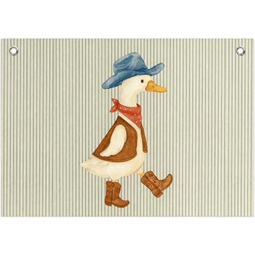 Vintage Cowboy Goose Nursery Wall Decor Canvas Banner, Whimsical Western Goose Farm Animal Striped Wall Hanging Banner Flag for Kids Room Nursery Playroom Home Decor, 20x30 Inch
