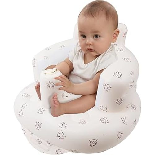 Inflatable Baby Seat for Babies 3 Months and Up, Toddler Floor Seats for Sitting Up, Built in Air Pump Baby Seats for Kids, Blow Up Baby Chair with Back Support - Rabbit