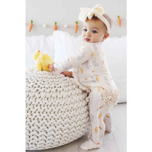 Sweet Peep Bamboo Waffle Ruffle Zipper Footie