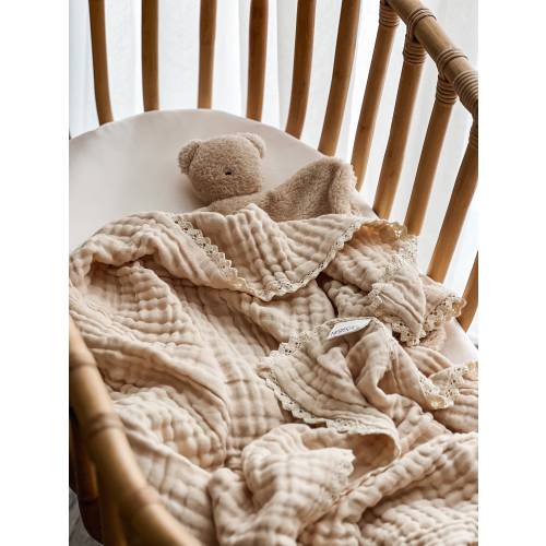 Lace Baby Blanket | Large Muslin Swaddle | Baby Gifts | Baby Shower Gifts | 6 layer Muslin Gauze Blanket