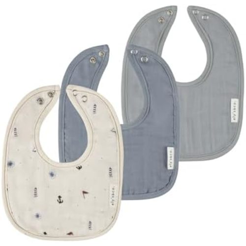 Ely's & Co. 100% Cotton Muslin Bib with Terry lining Soft & Absorbent for Infants, Adjustable Snaps 3 Pack 0-6 Months (0-6 Months, Nautical) For Baby Boy