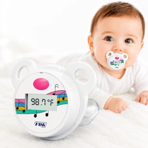FDK Baby 2-in-1 Digital Pacifier Thermometer, High Accuracy&Soothes Fussy | Baby Fever Thermometer for Infants with Storage Case, Newborn Essentials, LCD Display, Memory Recall, °F/°C Switchable