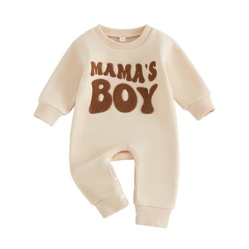 Newborn Baby Boy Fall Outfit Romper Letter Embroidery Jumpsuit Bodysuit Warm Fleece Lined Infant Winter Clothes
