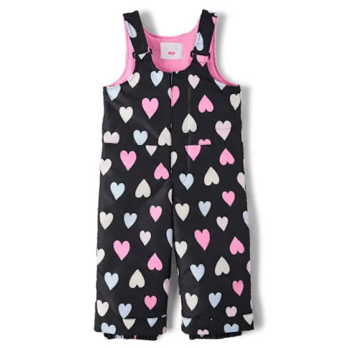 Toddler Girls Heart Snow Bib - Black