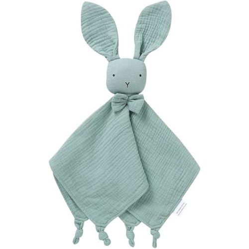 LAWKUL Baby Lovey Organic Cotton Muslin Soft Security Blankets Comfy Lovie for Newborn Infants Boy Girls Unisex Bunny Green