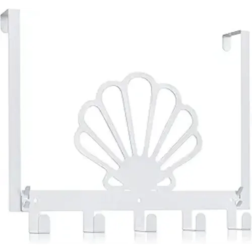 Reallnaive Seashell Over The Door Hooks Nautical Coastal Bathroom Decor Hanger Wall Mount Rack Holder for Towel, Hat, Coat, Cloth, Keychain, Bag, Seaside Home Decor