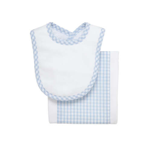 Big Check Drooler Bib & Burp Set - Blue