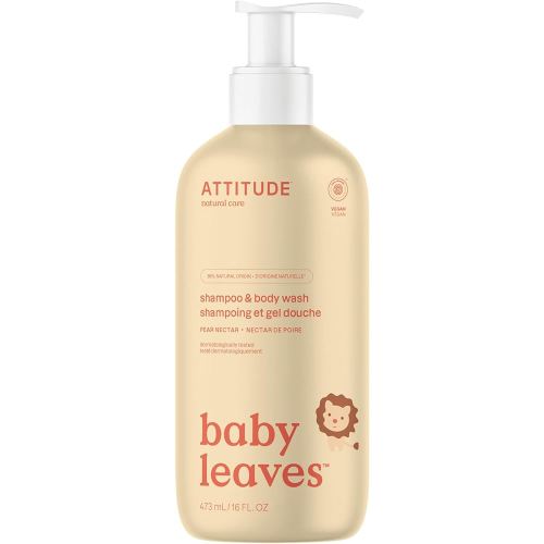 ATTITUDE 2-in-1 Shampoo and Body Wash for Baby, EWG Verified, Dermatologically Tested, Vegan, Pear Nectar, 16 Fl Oz