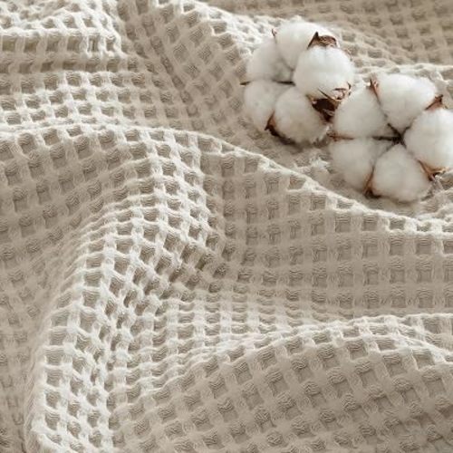 Bedsure Lightweight 100% Cotton Waffle Blanket, Twin XL, Linen