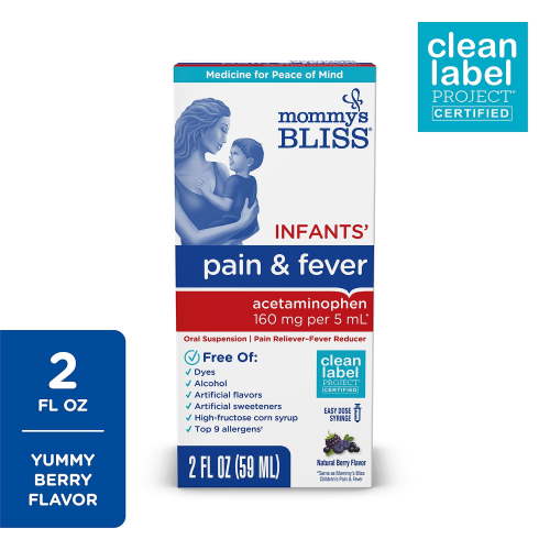 Mommy’s Bliss® Infant Pain & Fever Relief Liquid, Acetaminophen, Berry Flavor, Over-the-Counter, 2 fl oz