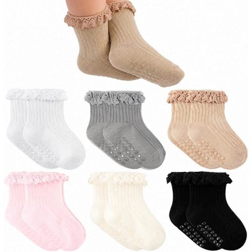 Baby Girl Anti Slip Grip Socks Cute Frilly Ruffle Ankle Socks Soft Breathable Cotton Non Skid Newborn Infants