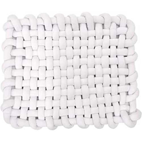 Wonder Space Knotted Braided Plush Mat, Baby Infant Newborn Sleeping Tummy Time Playing Nursery Rug Knot Floor Cushion, Handmade Pure Soft Fabric, Fashion Cute Toddler Children Room Decor, White