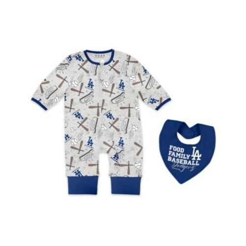 Baby Boys and Girls Heather Gray Los Angeles Dodgers Sleep and Play Full-Zip Sleeper Bib Set