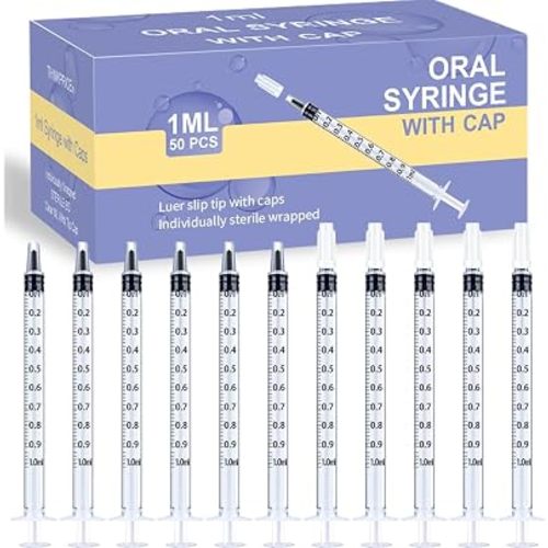 50 Pack 1ml Oral Syringe with Cap, No Needle Liquid Medicine Dropper