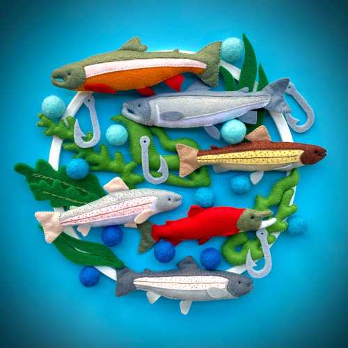 Baby Mobile Fishing. Crib Mobile. Nursery. Felt Mobile. Fishing Decor. Hanging Mobile. River Fish. Salmon, Trout, Kokanee, Arctic Char.