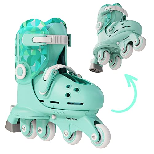 Yvolution Twista 2-in-1 Adjustable Inline Skates|One-Second Switch from Stable Tri-Wheel to Inline Mode|Beginner Skates for Boys & Girls (Ages 2+)|US Size 7-11