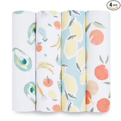 aden + anais Essentials Muslin Swaddle Blankets, Newborn Receiving Blanket for Swaddling, 100% Cotton Baby Swaddle Wrap, 4 Pack, Farm to Table