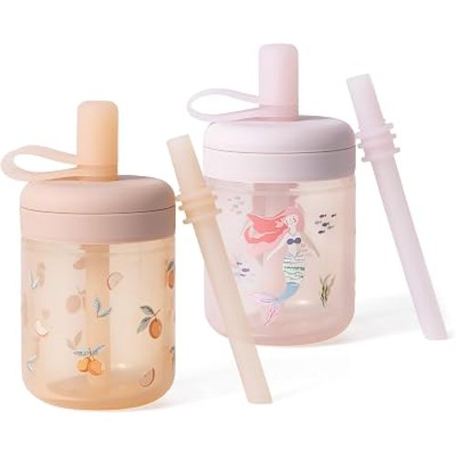 Moonkie Silicone Baby Straw Cup with Lid - Toddler Sippy Cup with Straw & Spill-Resistant Water Cup for Baby-Led Weaning - BPA-Free Dishwasher Safe Training Cup - 6 Months+, 5 oz, 2-Pack