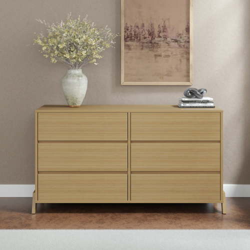 Mainstays Modern 6 Drawer Dresser, Natural Teak