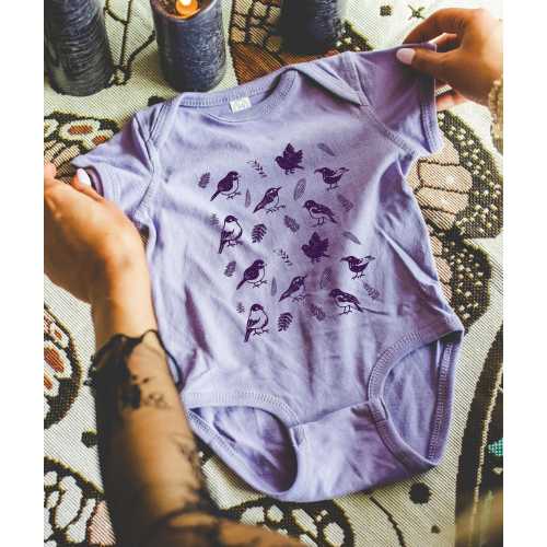 Linocut Bird Baby Bodysuit, Nature Inspired Baby Clothes, Bird Baby Gift, Cottagecore Baby Clothes, Cottage Core Baby