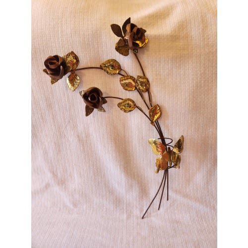 Brass and Copper Wall Hanging Roses and Butterfly Wall Decor 19"