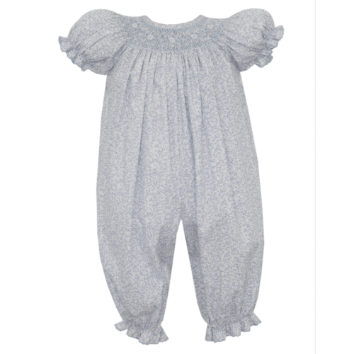 Petit Bebe 103F2 Grace Lt. Blue Liberty Print Smocked Bishop Long Bubble