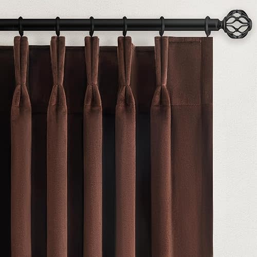 Dark Brown Velvet Curtains 84 Inches Long for Living Room Bedroom Tan Luxury Vintage Pinch Pleat Blackout Thermal Insulated Curtain Drapes Super Soft Velvet Window Treatment,Tan(2 Panels,40 x 84)