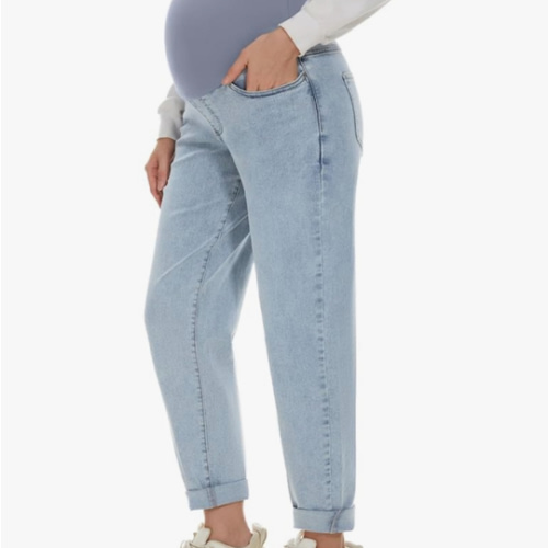 POSHGLAM Women's Maternity Jeans Over Belly Comfy Stretch 28'' Boyfriend Jeans Loose Pregnancy Pants, S-XXL