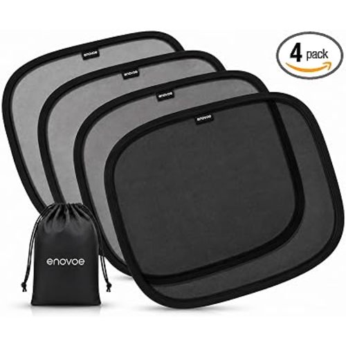 Enovoe Car Window Shades for Baby (4 Pack) - 21"x14" - Sun Shade Blocker, Cling - Glare Shield and UV Rays Protection for Your Child - Side Windows Screens for SUV- Mesh Window Shades for Car Baby
