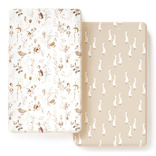 GRSSDER Ultra Soft Jersey Knit Crib Sheets 2 Pack, Stretchy Crib Mattress Sheet with Deep Pocket, Universal Fit Most Crib Pads Safe and Snug, Breathable Fitted Sheets for Baby, Duck