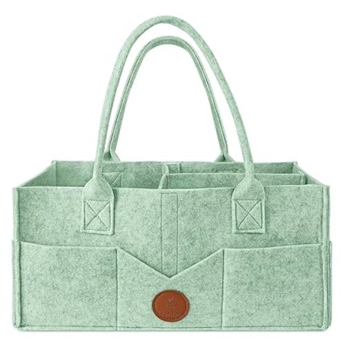 Maliton Baby Diaper Caddy, Nursery Storage Bin & Car Organizer with Handle, Large Felt Bag for Newborn essentials Boy or Girl, Changing Table Organizer for Baby Stuff, 15" x 9" x 7"Baby Shower Basket