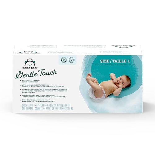 Amazon Brand - Mama Bear Gentle Touch Diapers, Size 1, 200 Count (4 packs of 50)