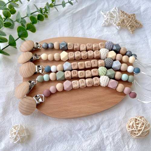 Custom Baby Name Pacifier Clip, Handmade Soother Clip Chain, Silicone Beads, Wooden Letter Baby Girl Dummy Clip, Baby Boy Gift for New Mom