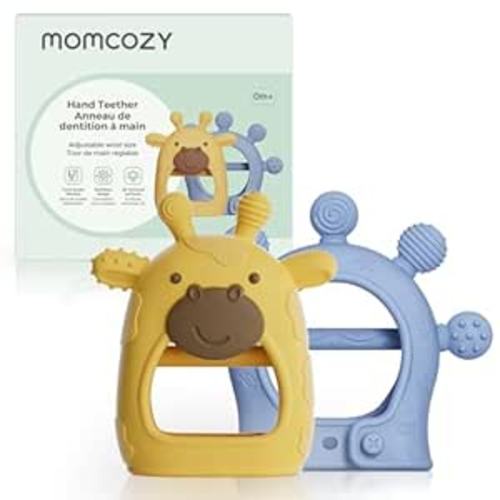 Momcozy Baby Teether Toys | Food Grade Silicone Teething Relief 0-6 Months | Toy 6-12 Months | Baby Essential | Yellow and Blue