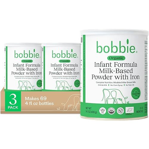 Bobbie Organic Baby Formula, Milk Based Powder with Iron, DHA and Vitamin D, Modeled After Breast Milk, Organic Baby Formula for Newborn to 12 Months Old Infant, 14.1 oz, 3 Pack