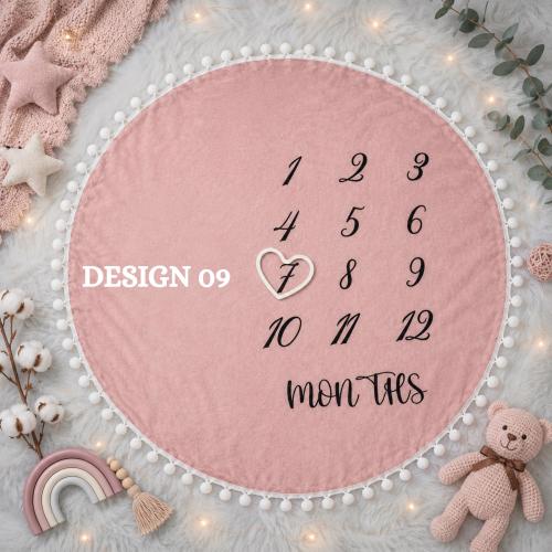 Baby Milestone Blanket, Monthly Growth Chart Mat, Neutral Round Fringe Newborn Photo Prop, Boho First Year Baby Gift
