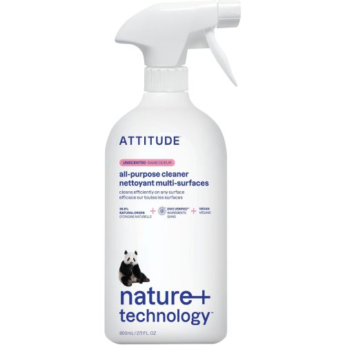 ATTITUDE All Purpose Cleaner Spray, EWG Verified, Vegan, Made with 94% Plant-Based Ingredients, Streak-Free for Kitchen, Bathroom, Glass & More, Unscented, 27.1 Fl Oz