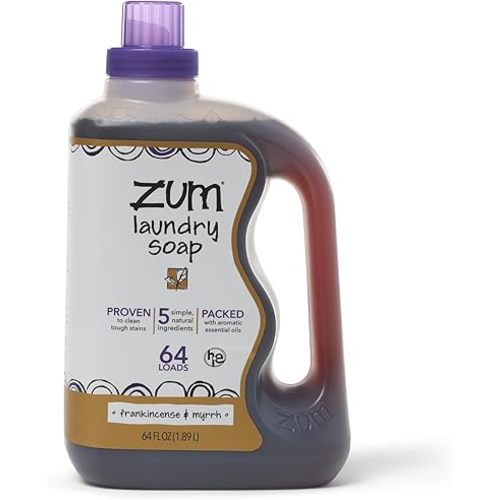 Indigo Wild Zum Clean Laundry Soap - Plant-Based Liquid Laundry Soap - Contains Baking Soda, Essential Oils & Saponified Coconut Oil - Frankincense & Myrrh Scent - 64 fl oz