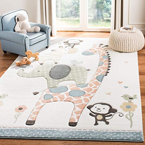 SAFAVIEH Carousel Kids Collection Accent Rug - 3'3" x 5'3", Ivory, Animal Design, Non-Shedding & Easy Care, Ideal for High Traffic Areas for Boys & Girls in Playroom, Nursery, Bedroom (CRK120A)