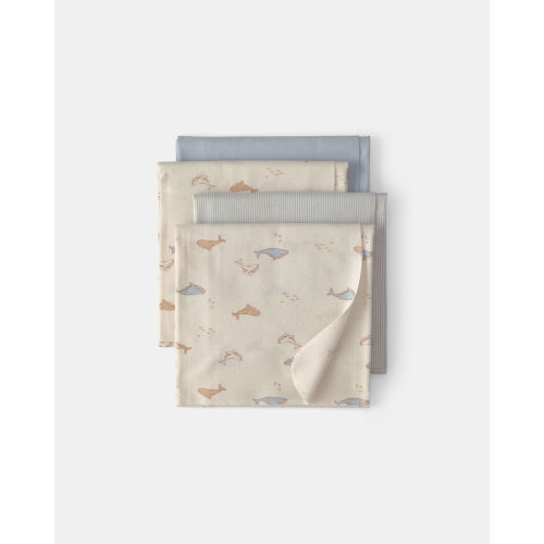 Baby 4-Pack Whale Receiving Blankets - Blue/Ivory