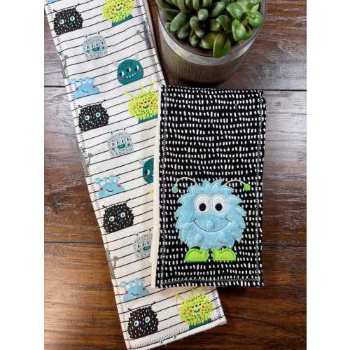 Monster Burp Cloth Set, Baby Boy Shower Gift, Handmade Burp Rags, Halloween Baby Feeding Cloths, Newborn Registry Must Have
