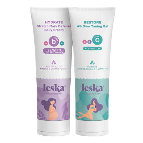 Leska Maternity Stages B & C Set | HYDRATE Stretch Mark Cream & RESTORE Toning Gel | Pregnant Moms 6-9 Months & Postpartum | 2-Piece, 4oz Each