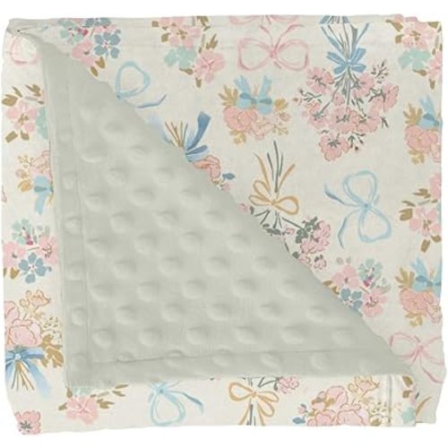 Pastel Floral Bows Baby Blankets for Girl Boy Preppy Floral Pink Blue Bows Soft Mink Dotted Backing Double Layer Swaddle Blanket Toddler Nursery Boho Flowers Spring Bed Blanket Crib Shower Gifts 30x40