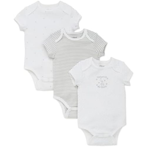 Little Me Baby Gender Neutral 3-Pack Short Sleeve Bodysuit Scratch Free 100% Cotton, Quick Snap Closures, Newborn to 9 Months