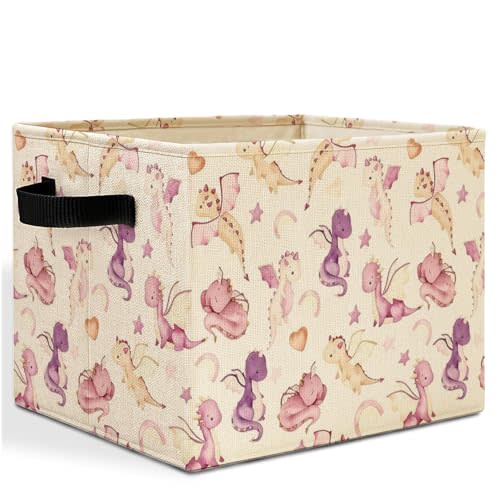 Cute Dragon Storage Bins Box with Handles, Dragon Nursery Decor, Purple Fantasy Dragons Laundry Basket Hamper Collapsible Clothes Toys Organizer for Kids Room Nursery Playroom