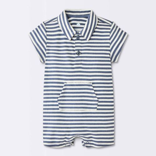 Baby Boys' Striped Knit Polo Romper - Cloud Island™ Off-White 6-9M