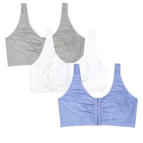 Fruit of the Loom Front Closure Cotton Bra, 3-Pack Blue Gem Heather/White/Grey 36