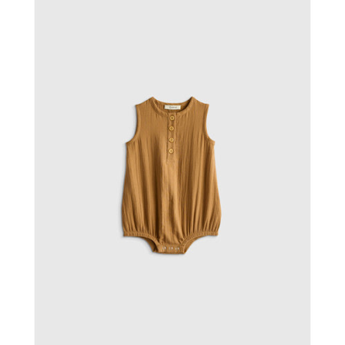 Organic Cotton Gauze Bubble Romper in Toasted Coconut